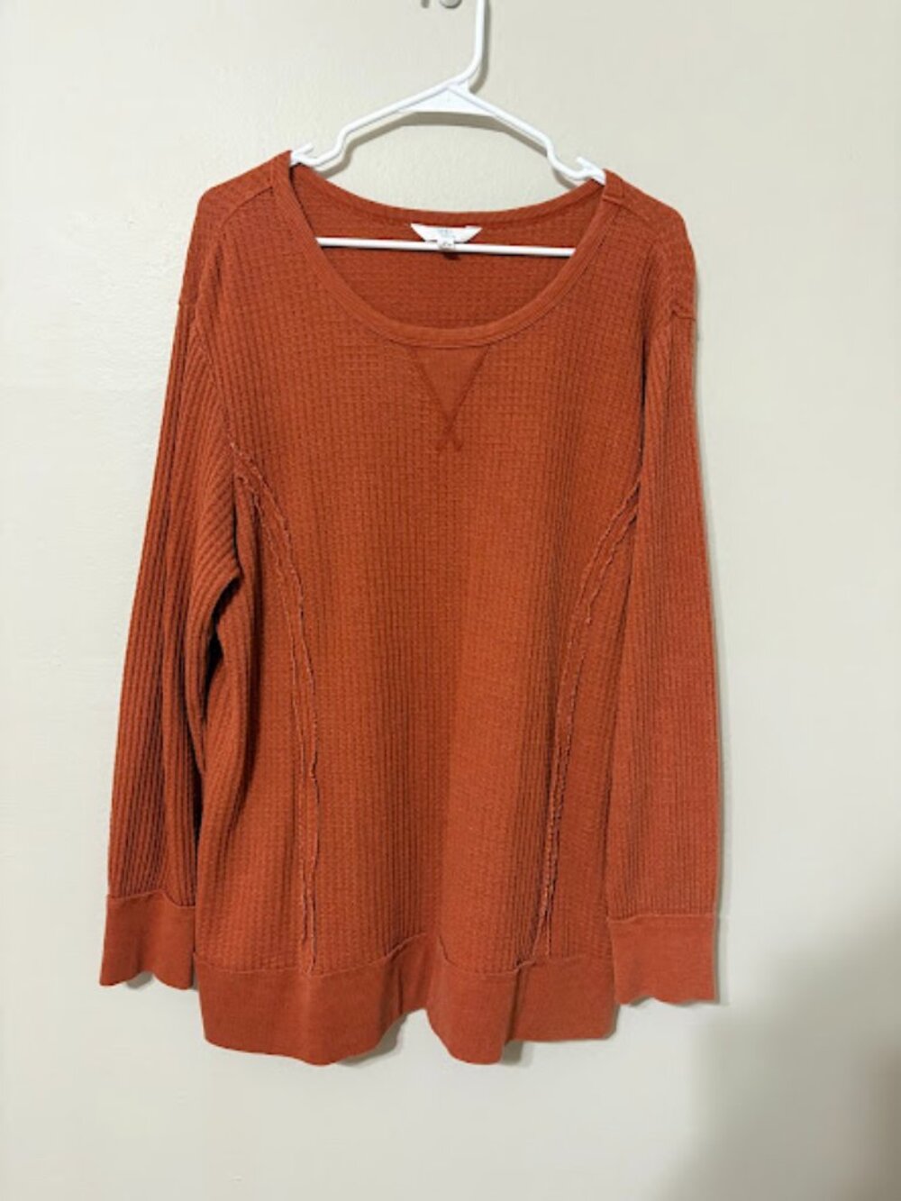 Time and Tru | Burnt Orange Thermal Waffle Knit Top - XL